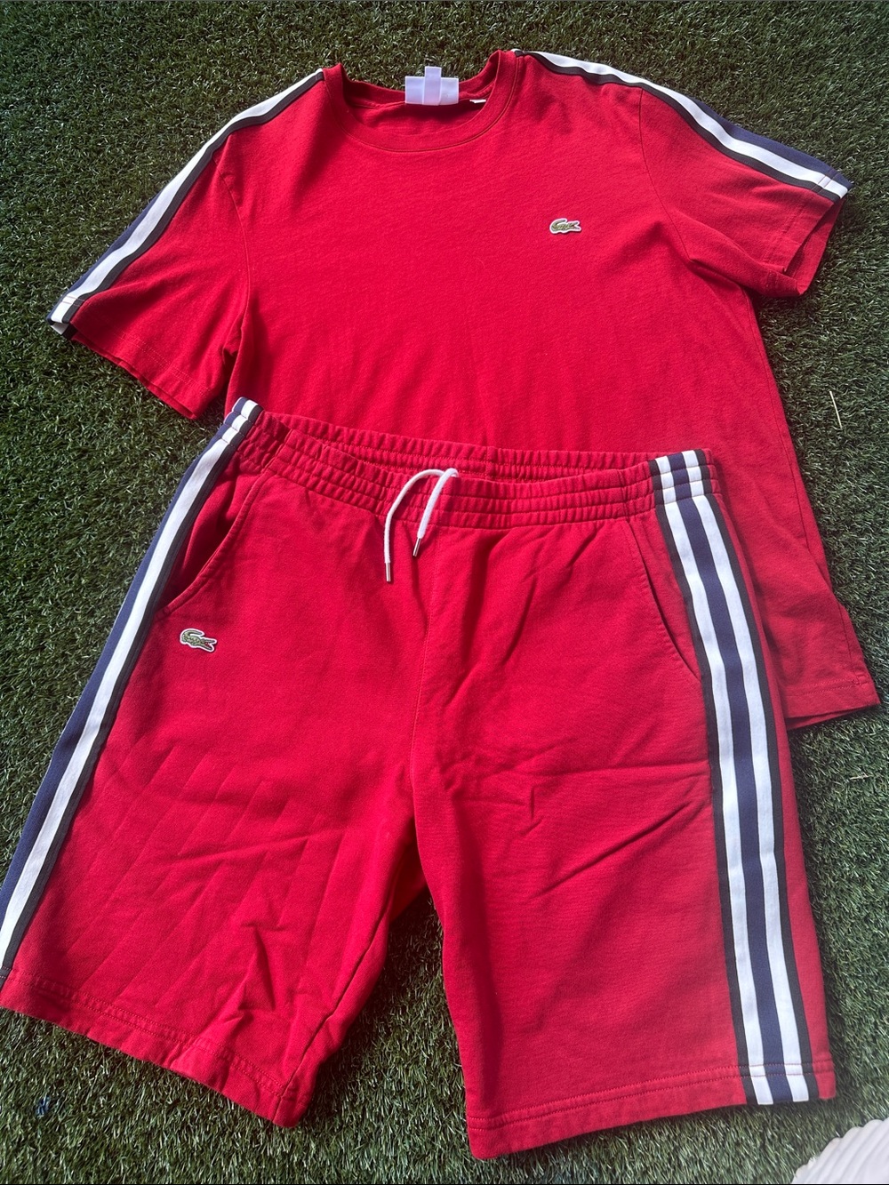 Lacoste Red Kids Sport Shorts with Side Stripes